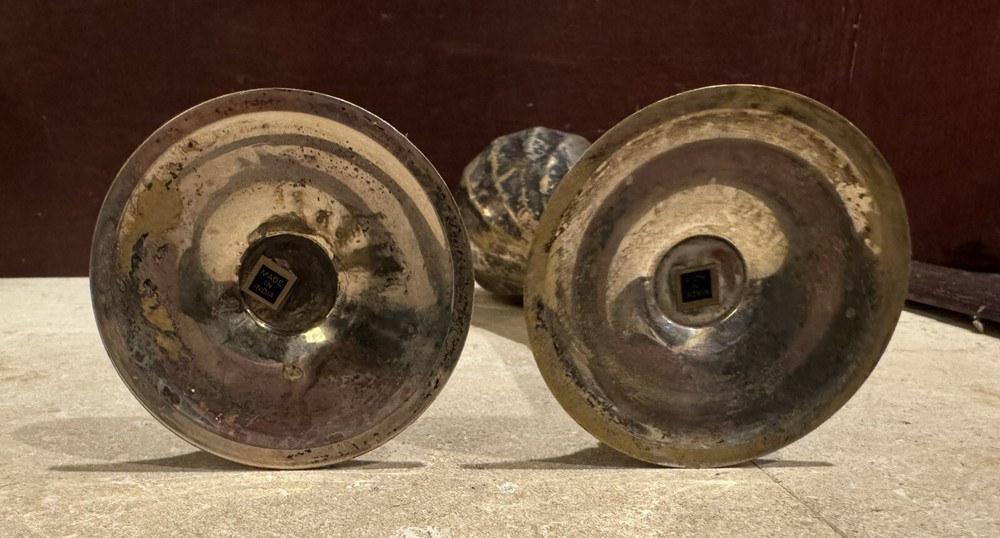 Pair (2) of Silver Plated Long Stem Wine Goblets Decor