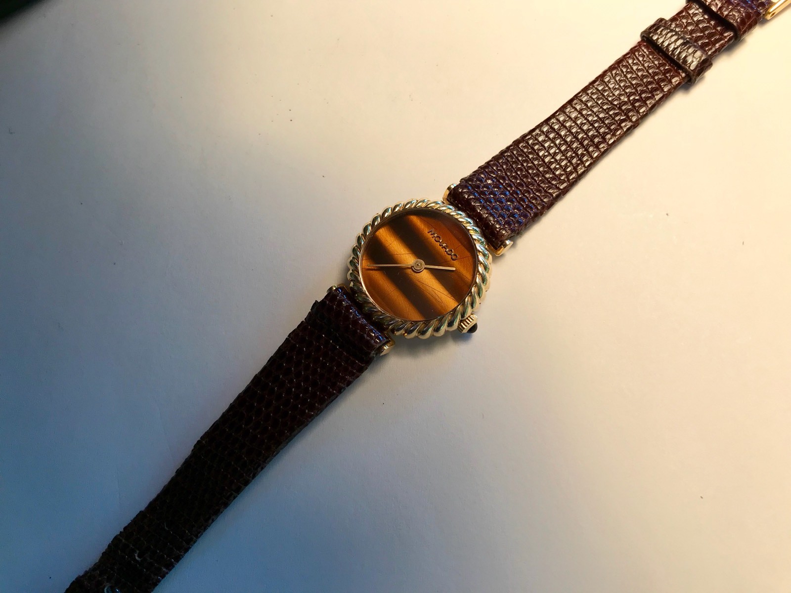 Movado 14K Gold Tigers Eye Face Antique Watch