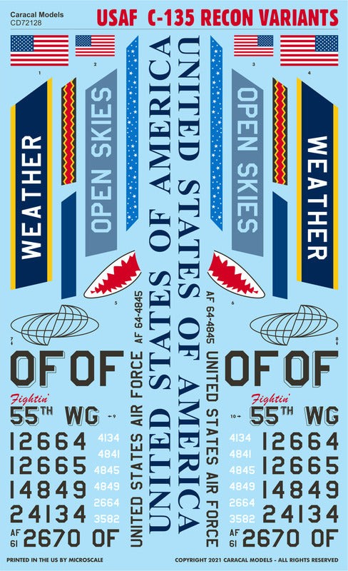 Caracal 1/72 decal CD72128 - USAF C-135 Recon Variants (pls see description)