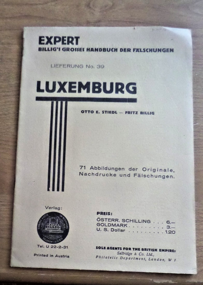 Luxemburg Otto Stiedl Fritz Billig No. 39 Handbook Forgeries 1937