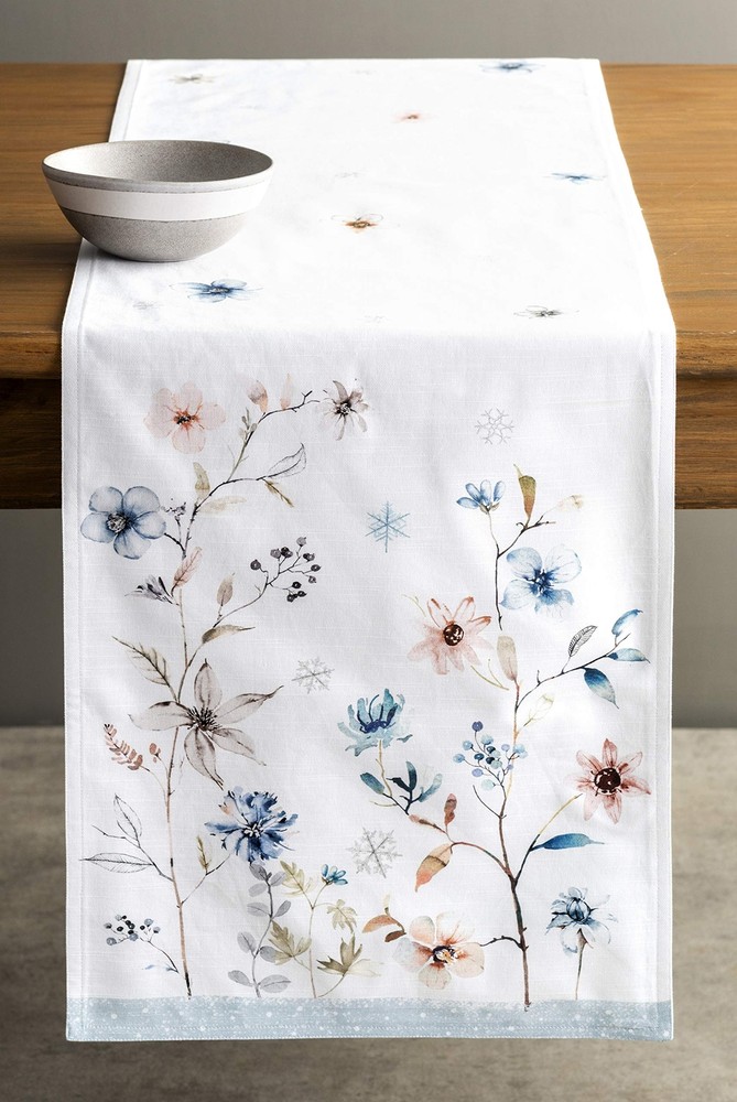 14.50"x72" Ice Florals 100% Cotton Double Layer Table Runner Decorative