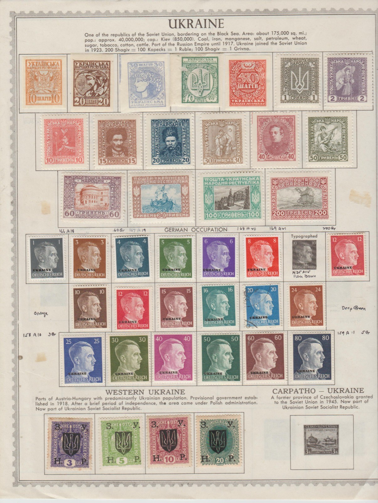 Ukraine 40 stamps & album page 1918 to 1945