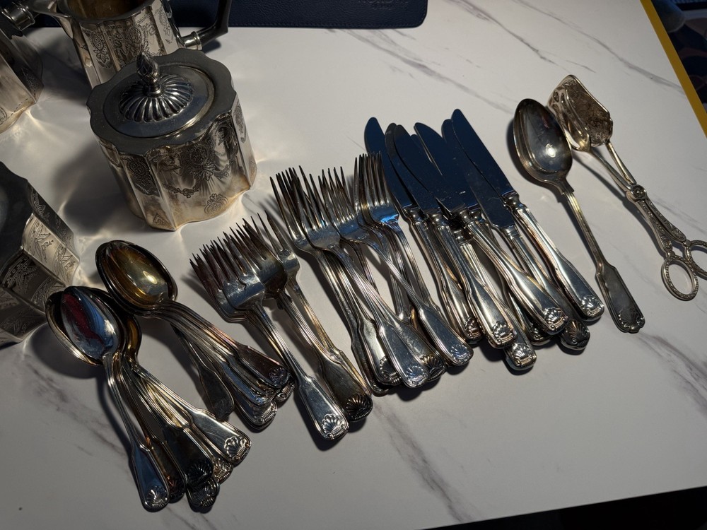 Antique Silver Tea And Cutlery Set
