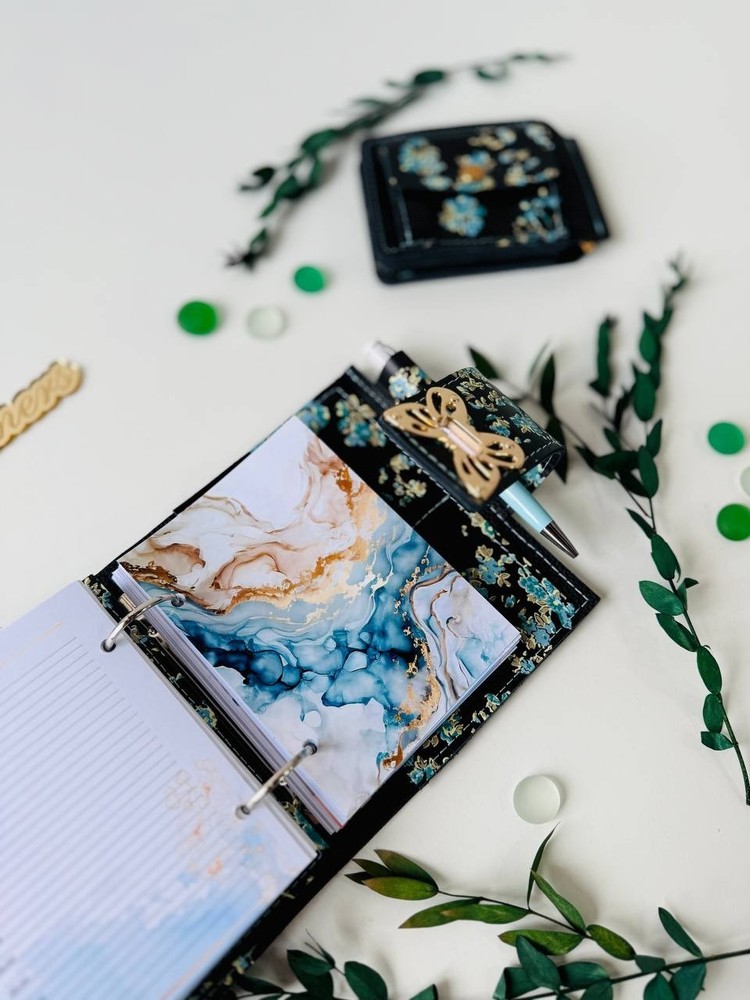 Leather mini notebook cover A7 binder,Planner A7 binder personal size.