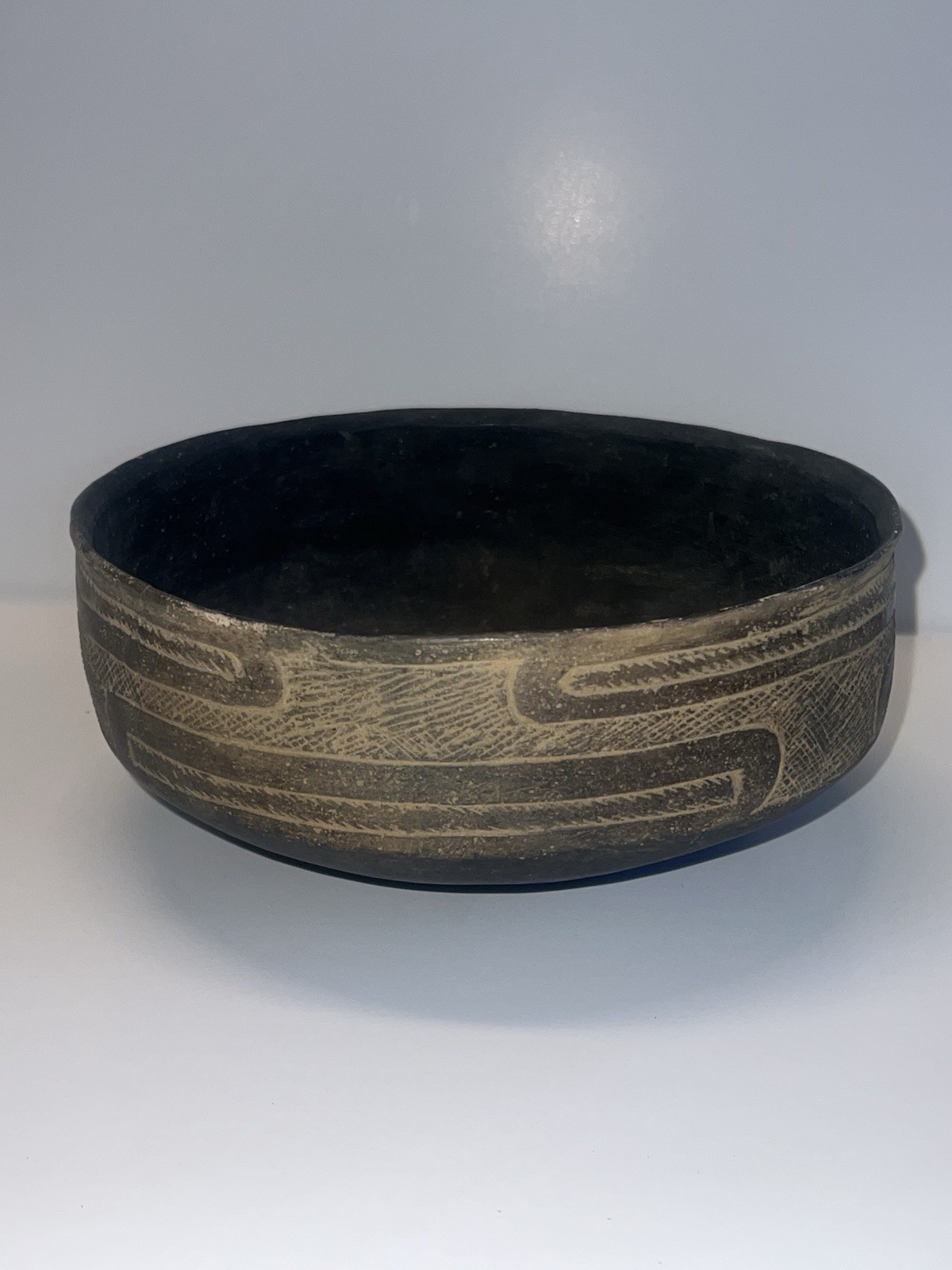 Antique Native American Indian Caddo Friendship Clay Pottery Bowl; Highly Etched