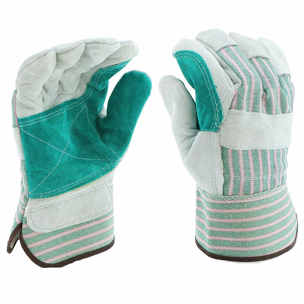 12 PAIR DOUBLE PALM SHOULDER SPLIT LEATHER WORK GLOVES SIZE LARGE