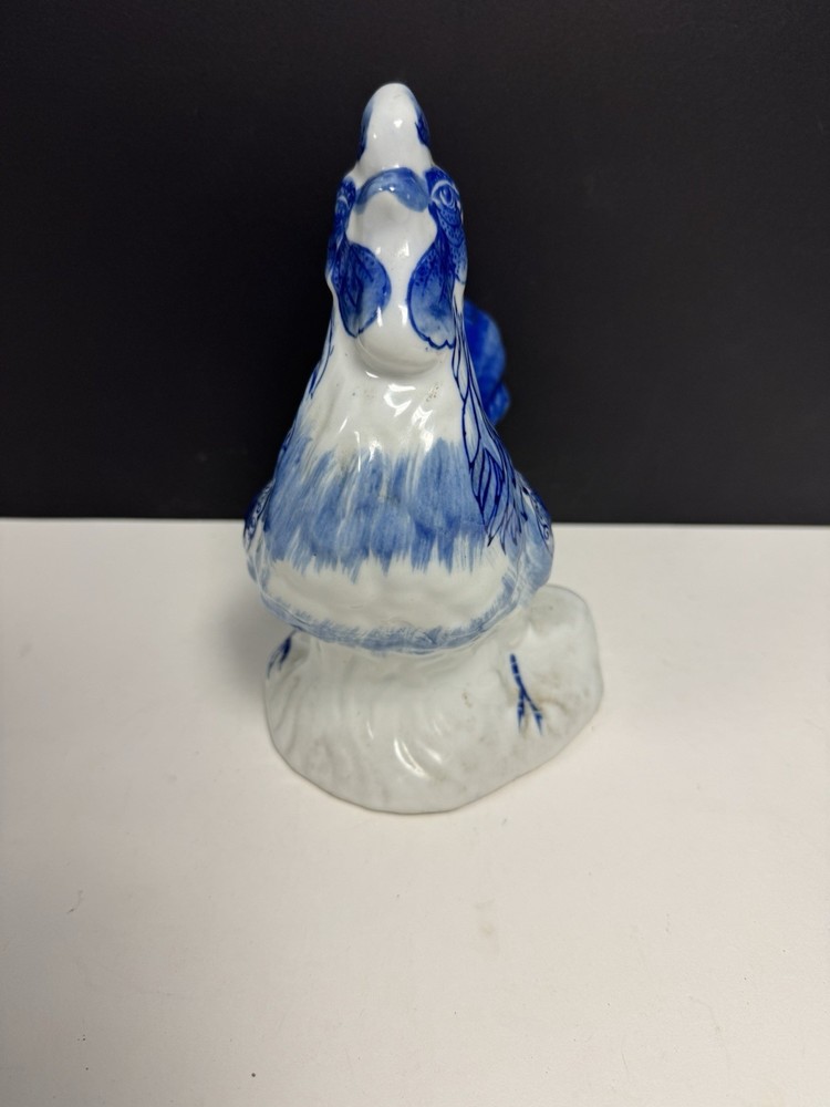 Ceramic Rooster Chicken Hand Painted Cobalt Blue 8" Tall EUC
