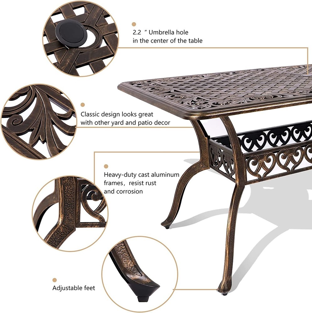 Patio Dining Table for 6 Person Rectangular with Umbrella Hole Outdoor Table