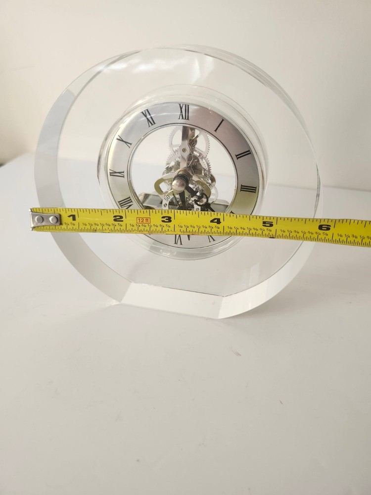 Crystal Desk Clock With Roman Numerals & Exposed Silver Gears Elegant & Function