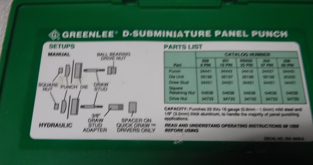 GREEN LEE PANEL PUNCH ITEMS free shipping