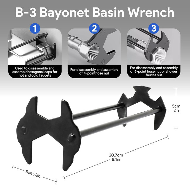 2PCS Basin Wrench multifunction Sink Plumbing Tool Tap Spanner Kitchen Bathroom/