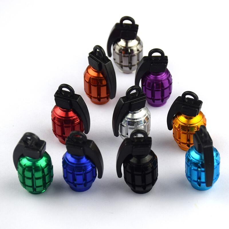 4pcs Tire Wheel Valve Stem Cap Set Metal Grenade Bomb Air Dust Cover Caps Trim