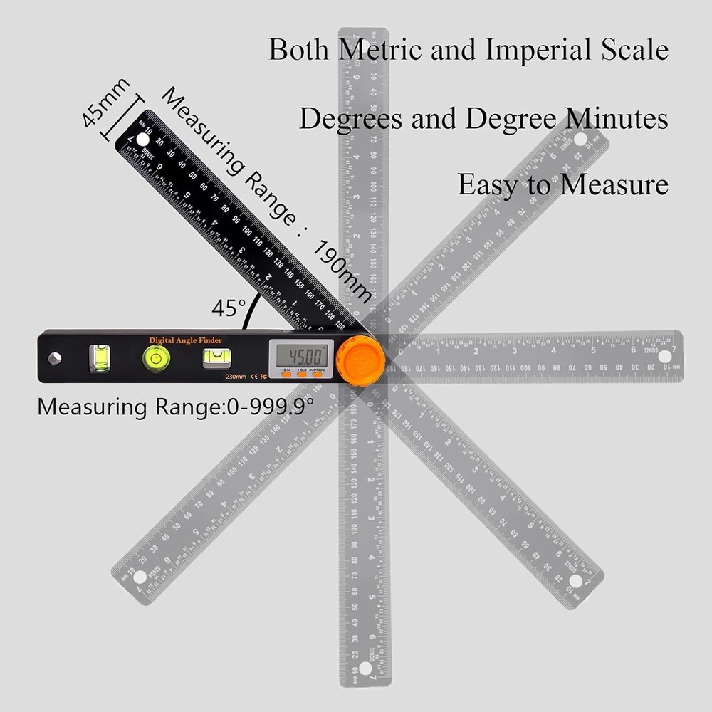7" Digital Angle Finder 4-in-1 Protractor LCD Angle Gauge Tool Measuring Ruler