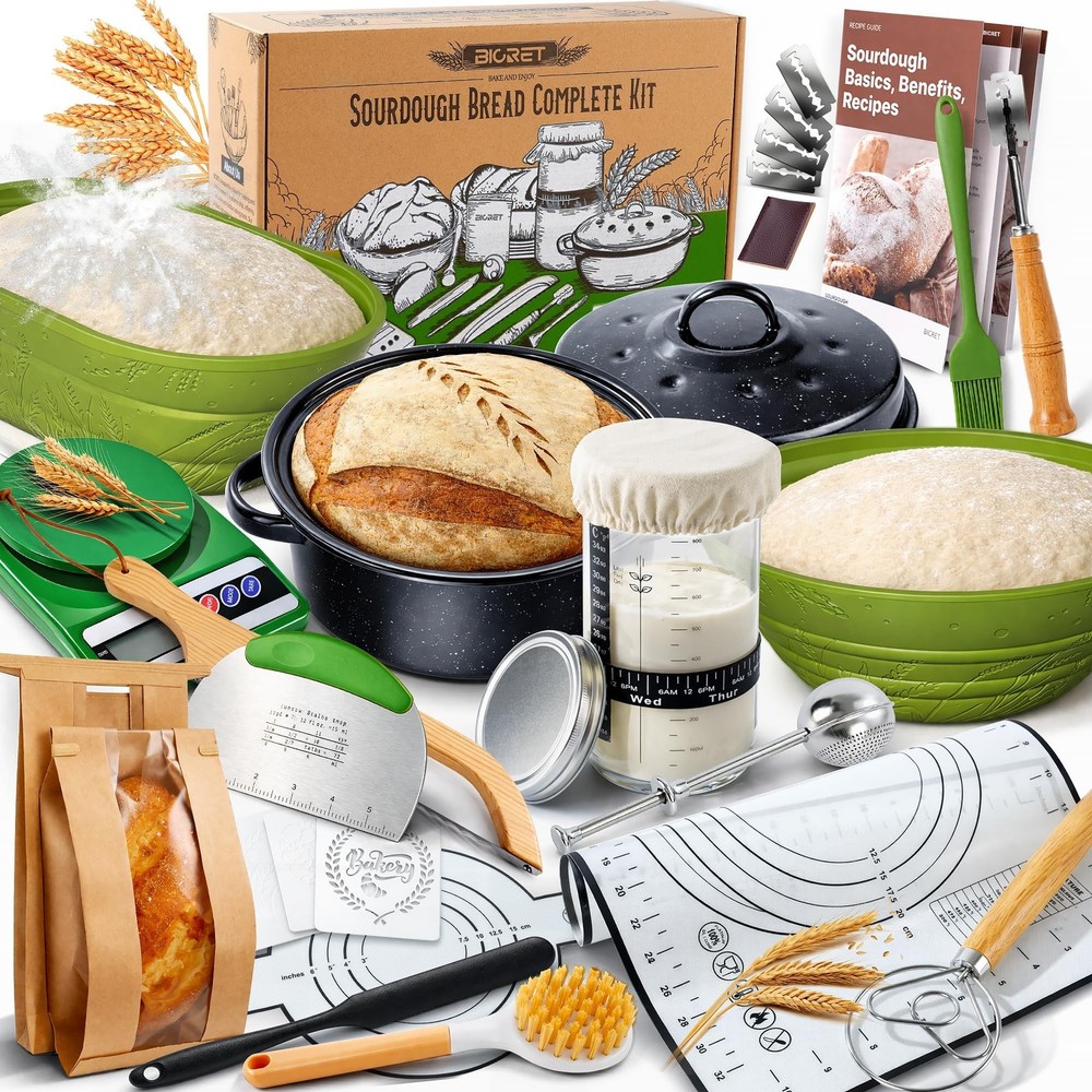 Sourdough Starter Kit for Beginners, 34 oz Starter Jar with Scale Marking, 2 ...