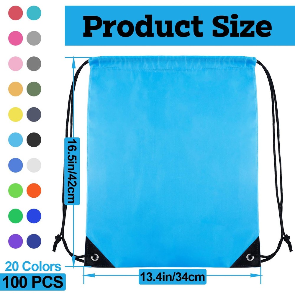 IJRPLM 100 Pack Drawstring Bags Bulk, Polyester Cinch Bags, Large, Multicolor