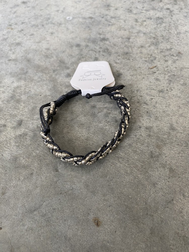 Artisan Black Silver Beaded Woven Braided Bracelet