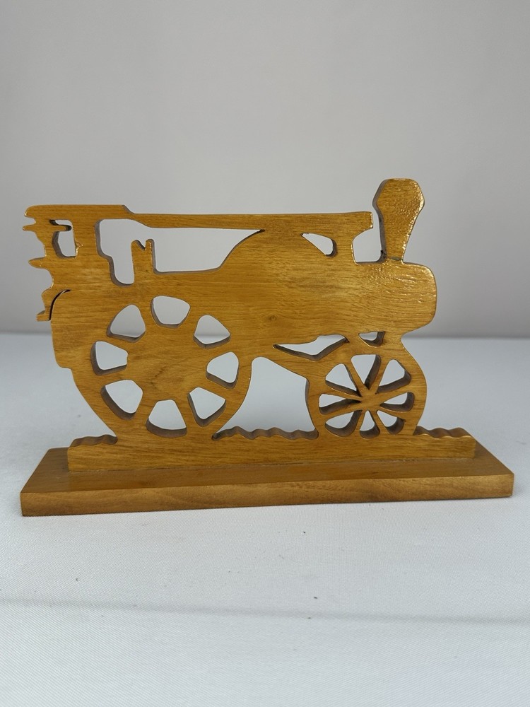 Handmade Wooden Desk Clock Featuring A Train Design