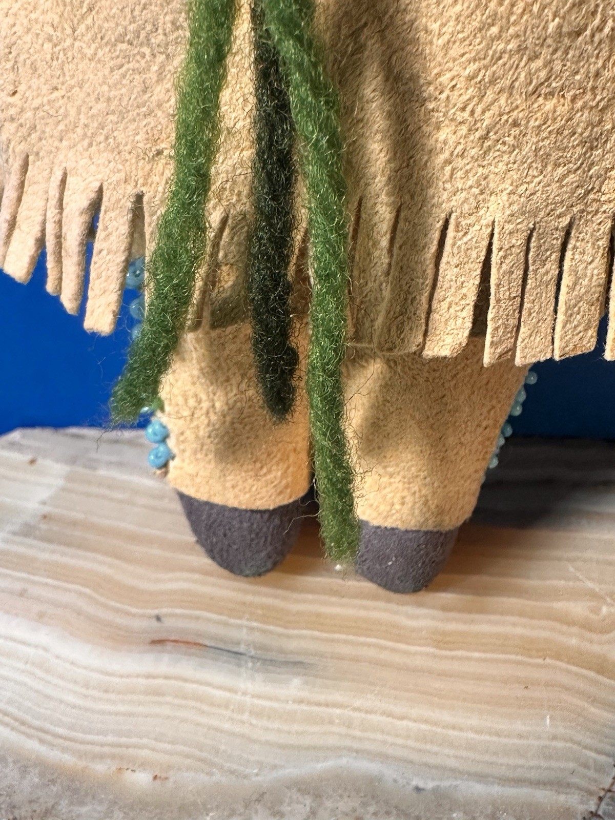 RARE 19th Century Antique Native Plain’s Indian Fringe Beaded Hide Doll Ink Face