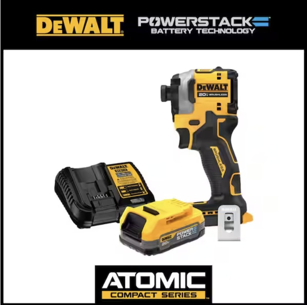 DEWALT 20V DCF850 Impact Driver + 2 Ah Powerstack Battery DCBP034C Starter Kit