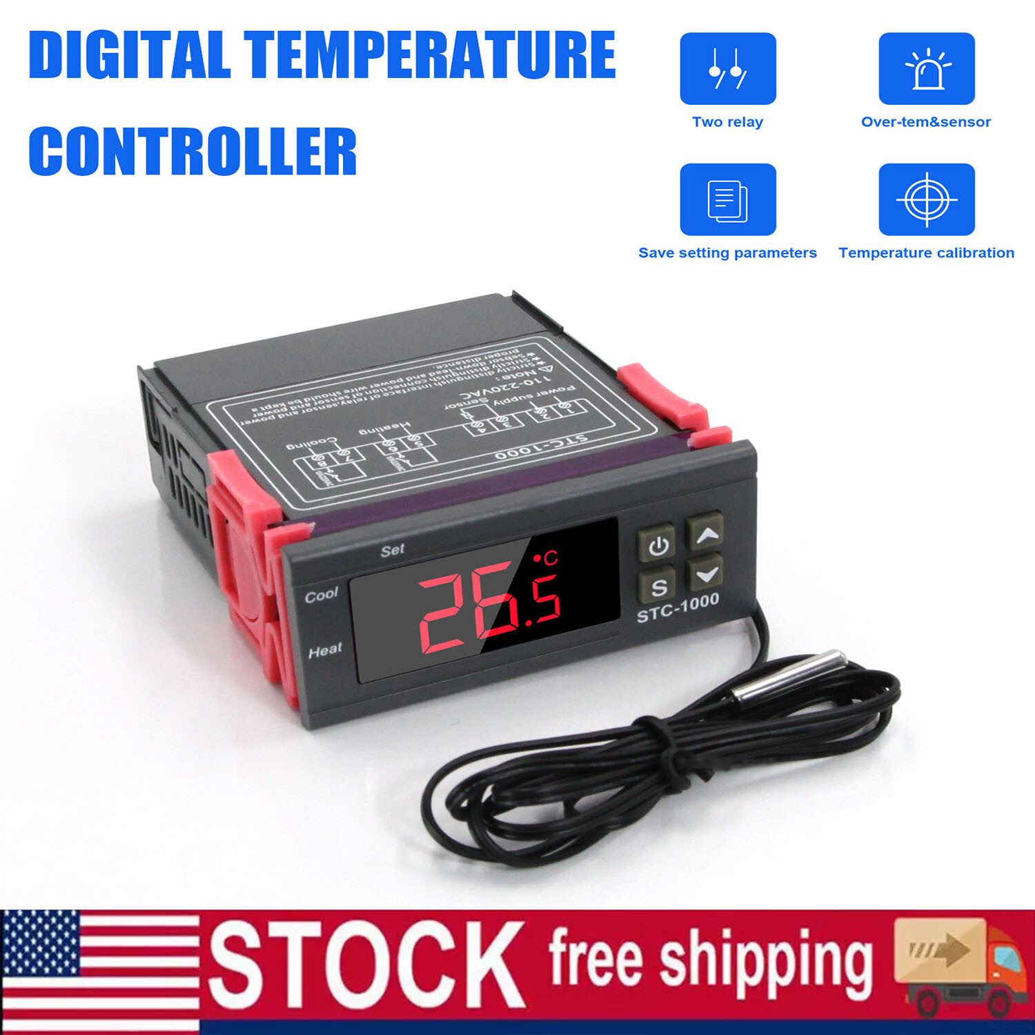 AC 110V Universal STC-1000 Digital Temperature Controller Thermostat w/ Sensor