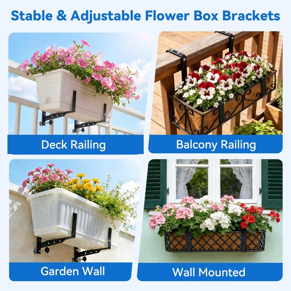Halatool 2-Pack Adjustable Window Box Bracket, Heavy Duty Wall Mount Planter ...