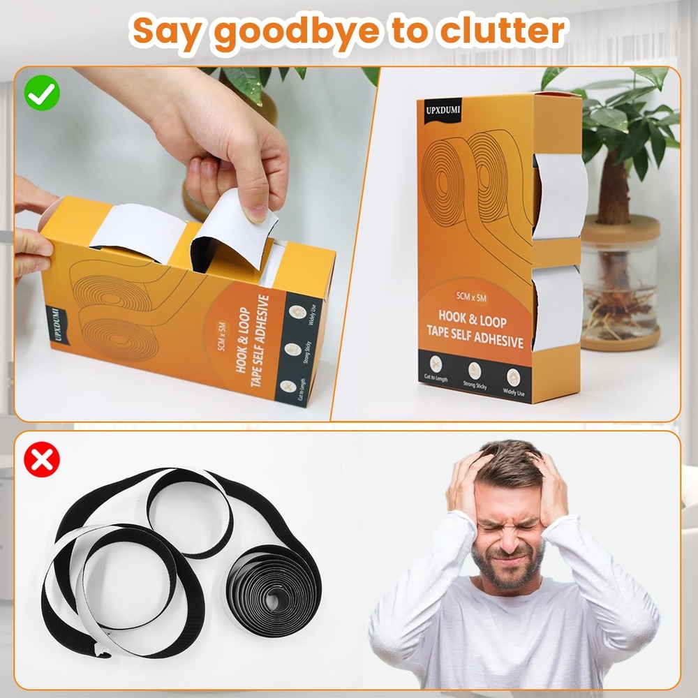 2 inch x 16 ft Hook and Loop Strips with Adhesive, Multipurpose Sticky Back S...