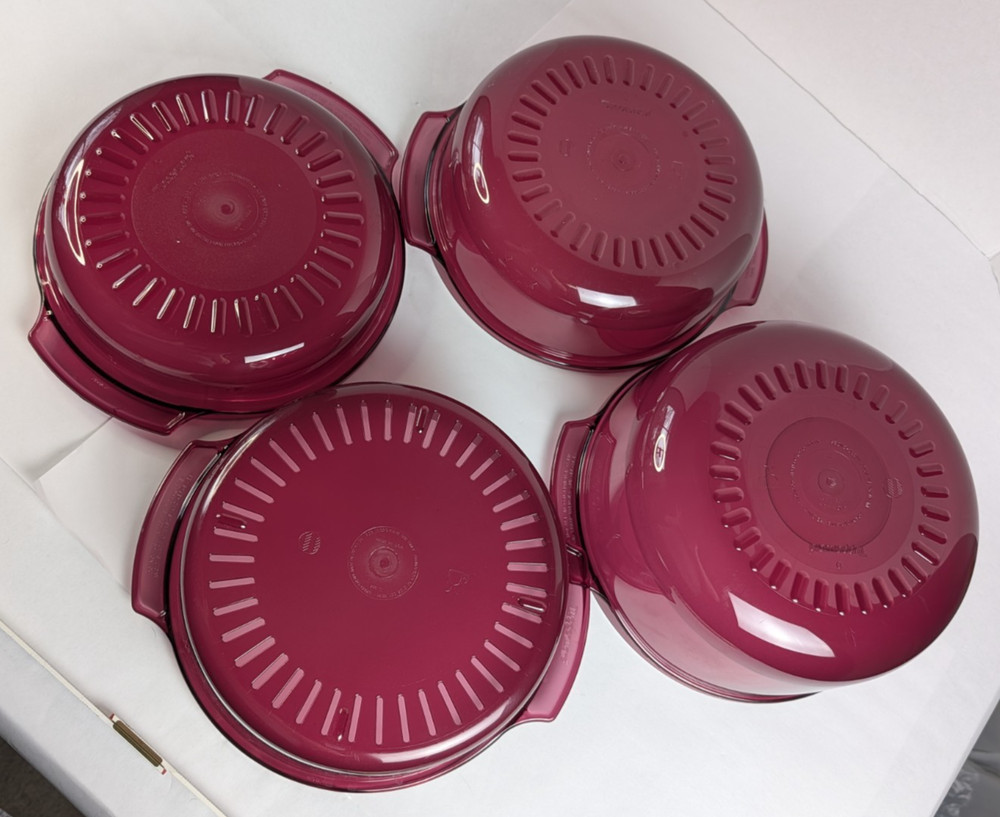 Tupperware Microwave Steamer Stack Cooker 9 Pc Set Cranberry Chimney Complete