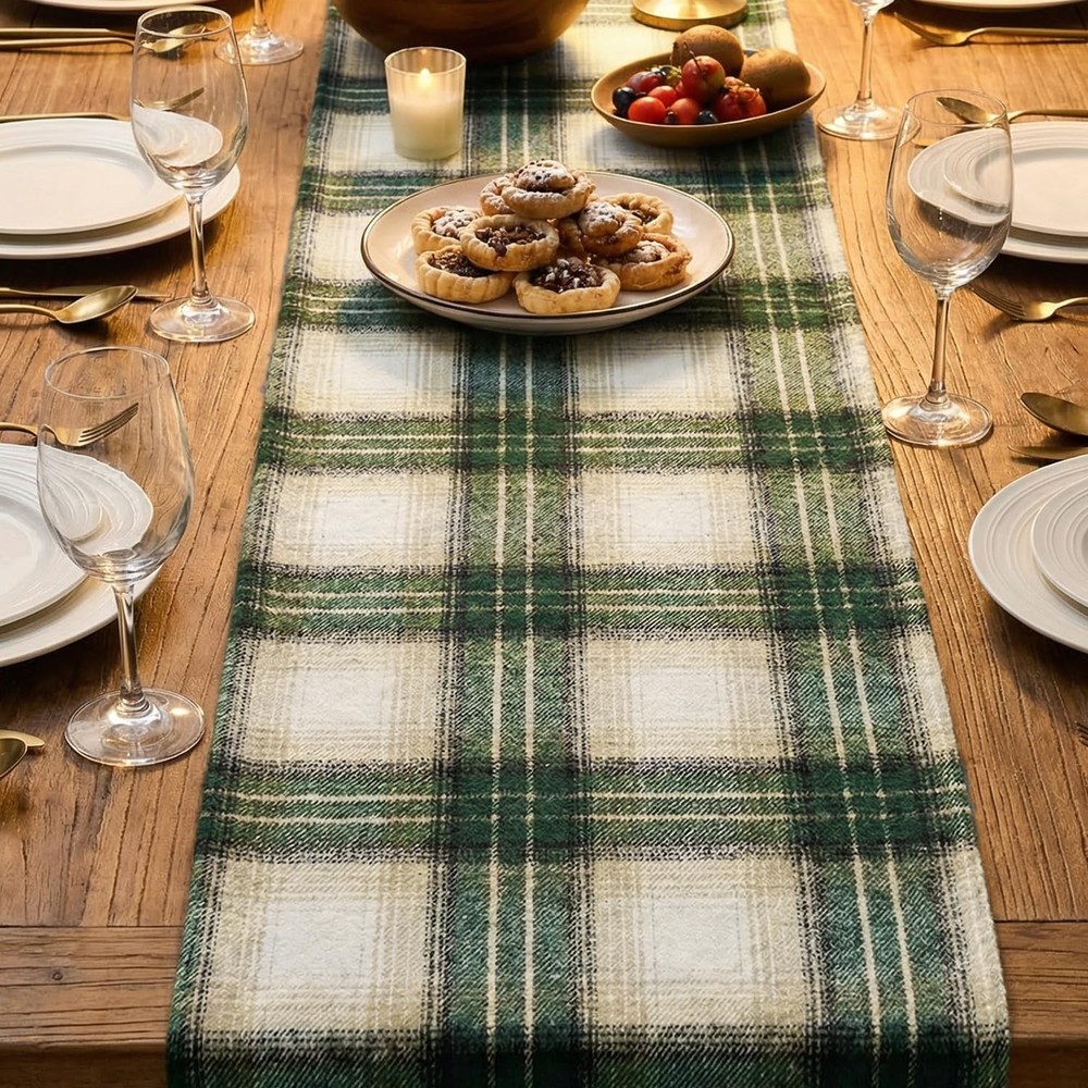 Green Light Coffee Farmhouse Plaid Spring Table Runner, ST. Patrick Rustic Holid