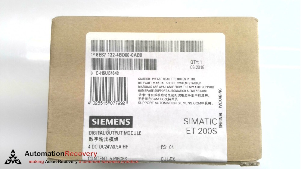 SIEMENS 6ES7 132-4BD00-0AB0 SIMATIC, DIGITAL OUTPUT MODULE-SINGLE UNIT, #348125
