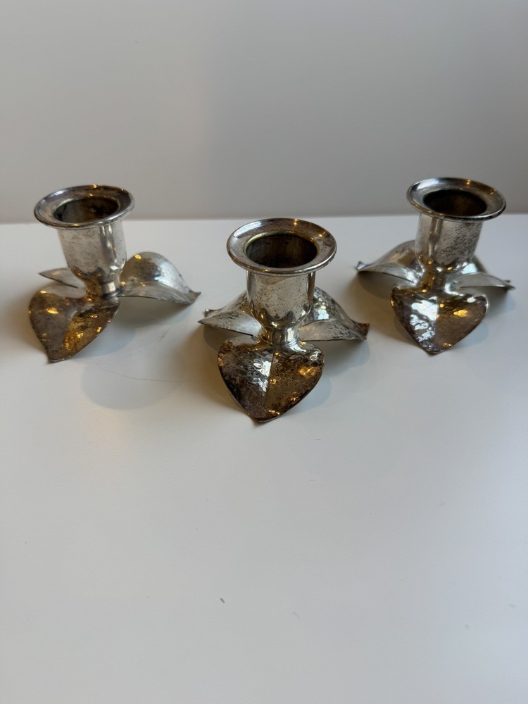 3 Leaf Floral Candlesticks Holder Silver plated Leaves Germany German Silver