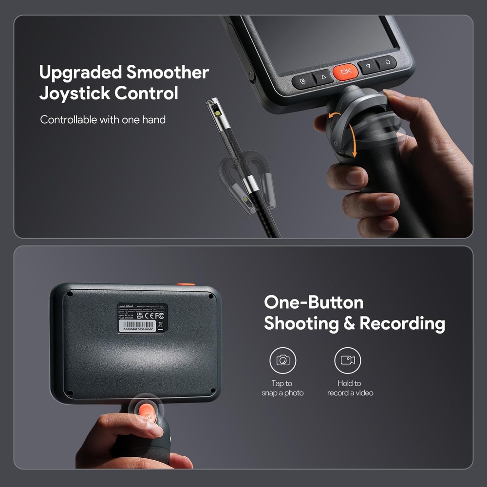 Dual Lens Borescope Camera with Light, Two-Way Articulating Borescope, 5" IPS...