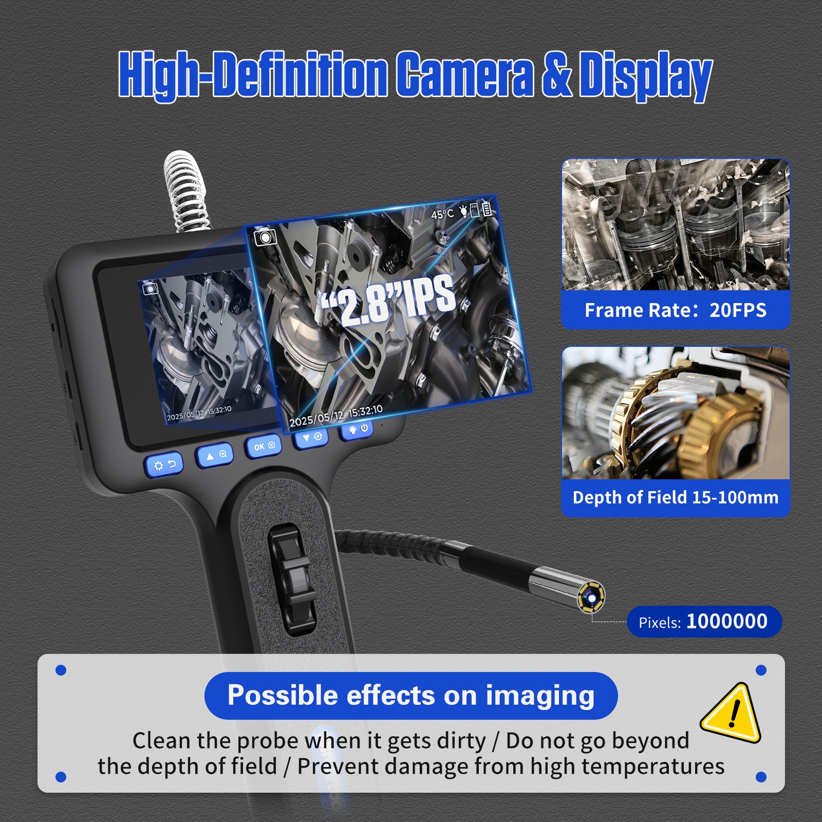 Industrial Camera 2 way 210° Borescope Endoscope with Lights Inspection Camera