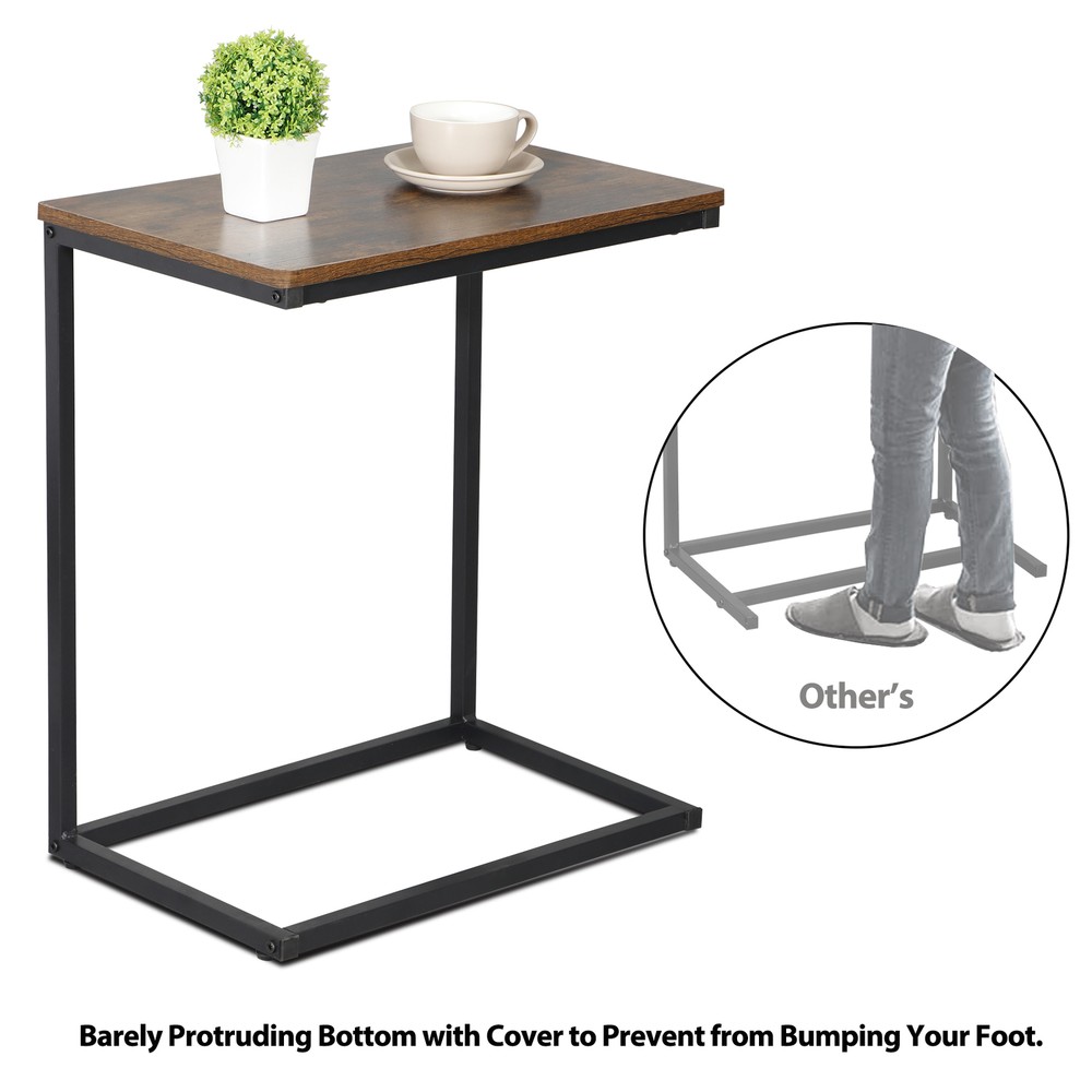 21.7" Side Table C Shaped End Table Sofa and Bed Table for TV Trays Rustic Brown