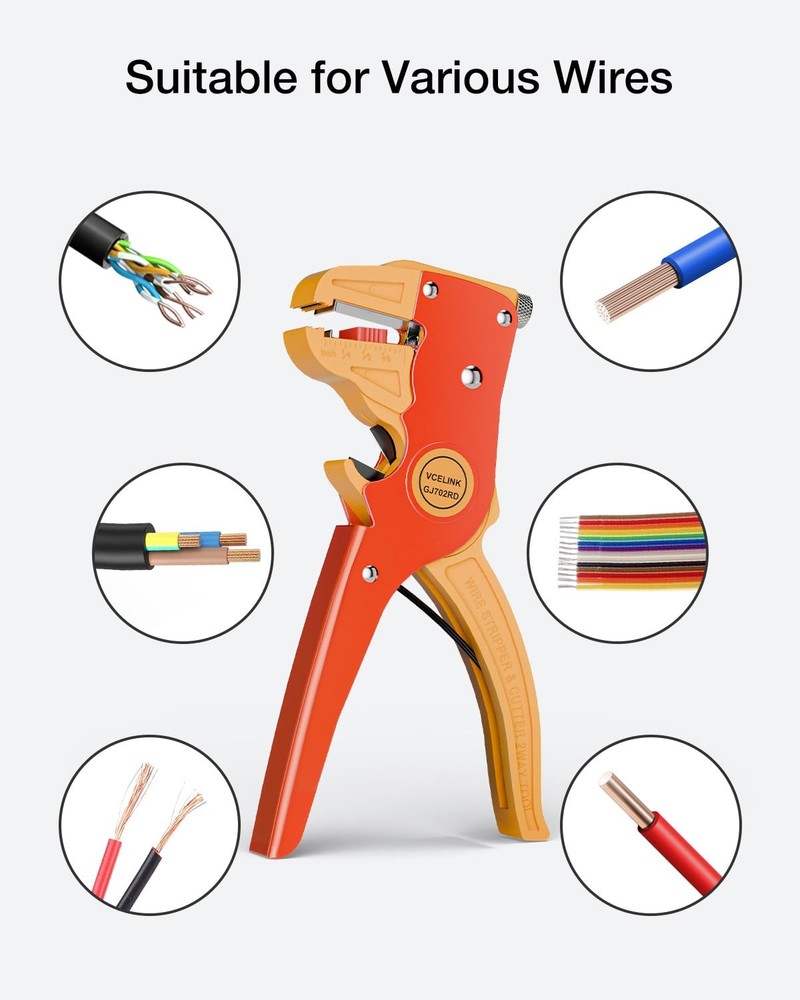 VCELINK Automatic Quickstrip Wire Stripper and Cutter, Professional Orange