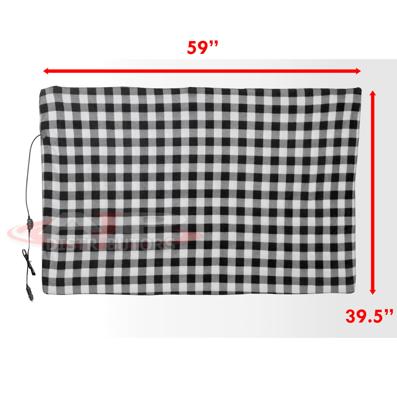 12V Heated Electric Car Truck Suv Van Fleece Black White Plaid Heater Blanket