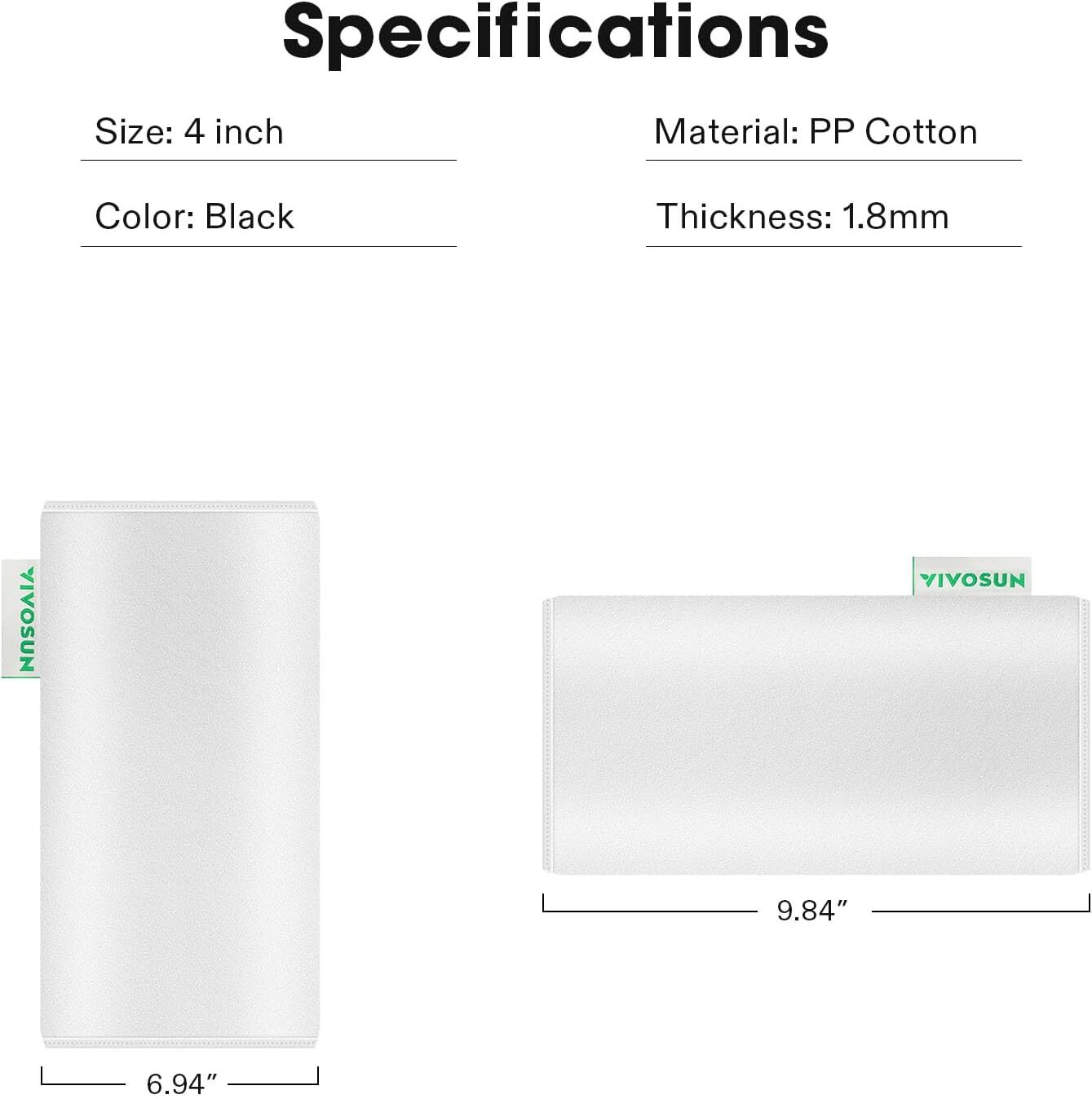 VIVOSUN 4"/6"/8" PP Cotton Prefilter 1.8mm for Carbon Filter Black/White Updated