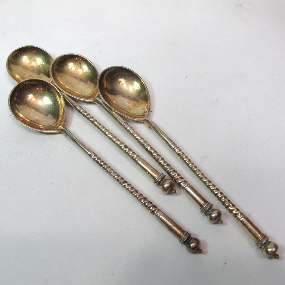 4 ANTIQUE RUSSIAN 84 SILVER SPOONS
