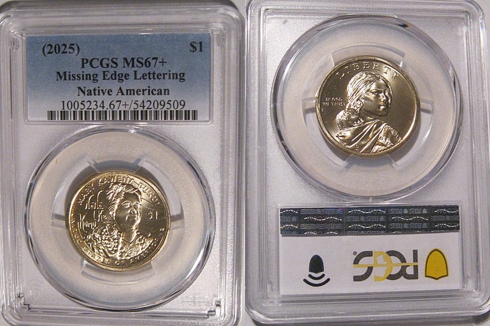 2025 Native Sacagawea Dollar $1 PCGS MS 67 + MISSING EDGE LETTERING Error