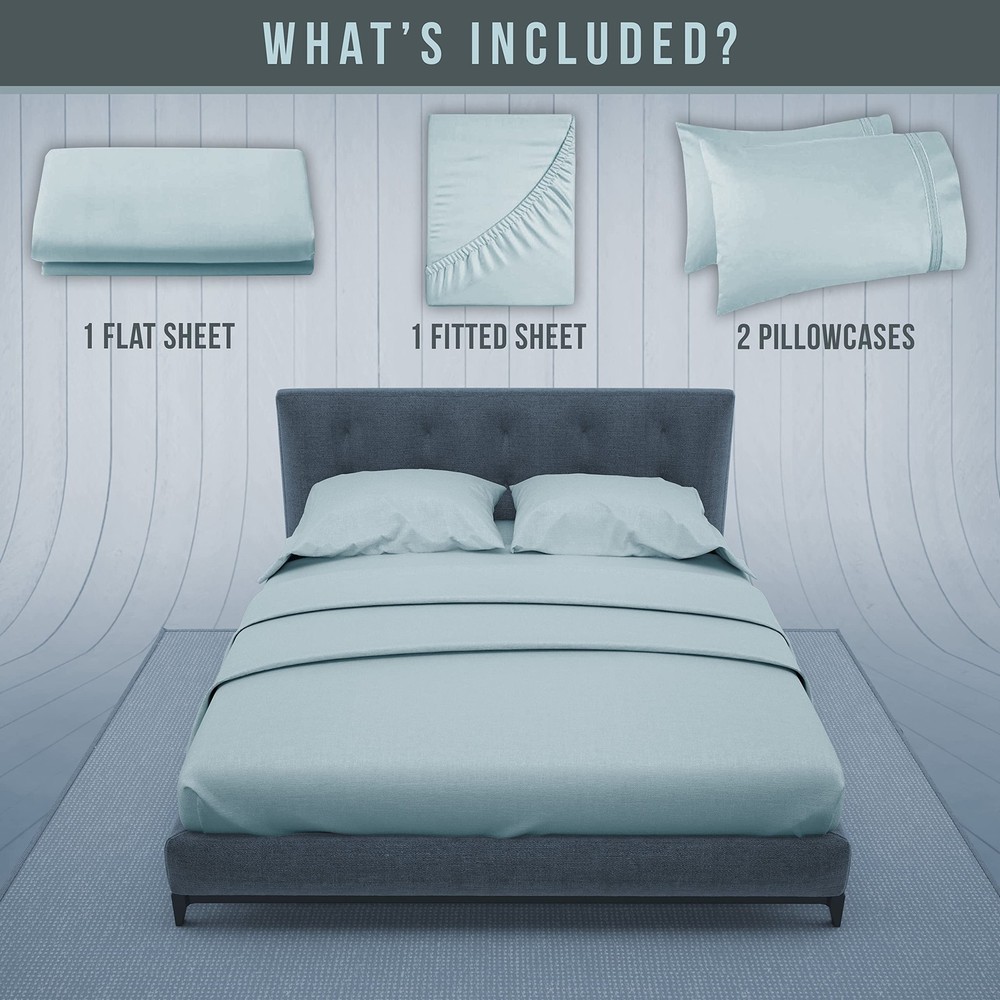 Luxury Cooling Full Size Bed Sheet Set - Soft Microfiber, Light Blue