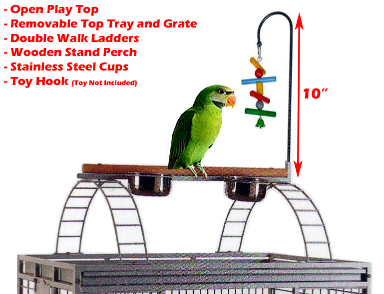 LARGE 75" Bird Parrot Play-Top Cage Cockatiel Macaw Conure African Grey Conures