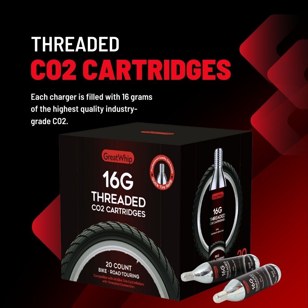 16g CO2 Cartridge For Bike Bicycle Tire Air Inflator Threaded GreatWhip 20 PACK