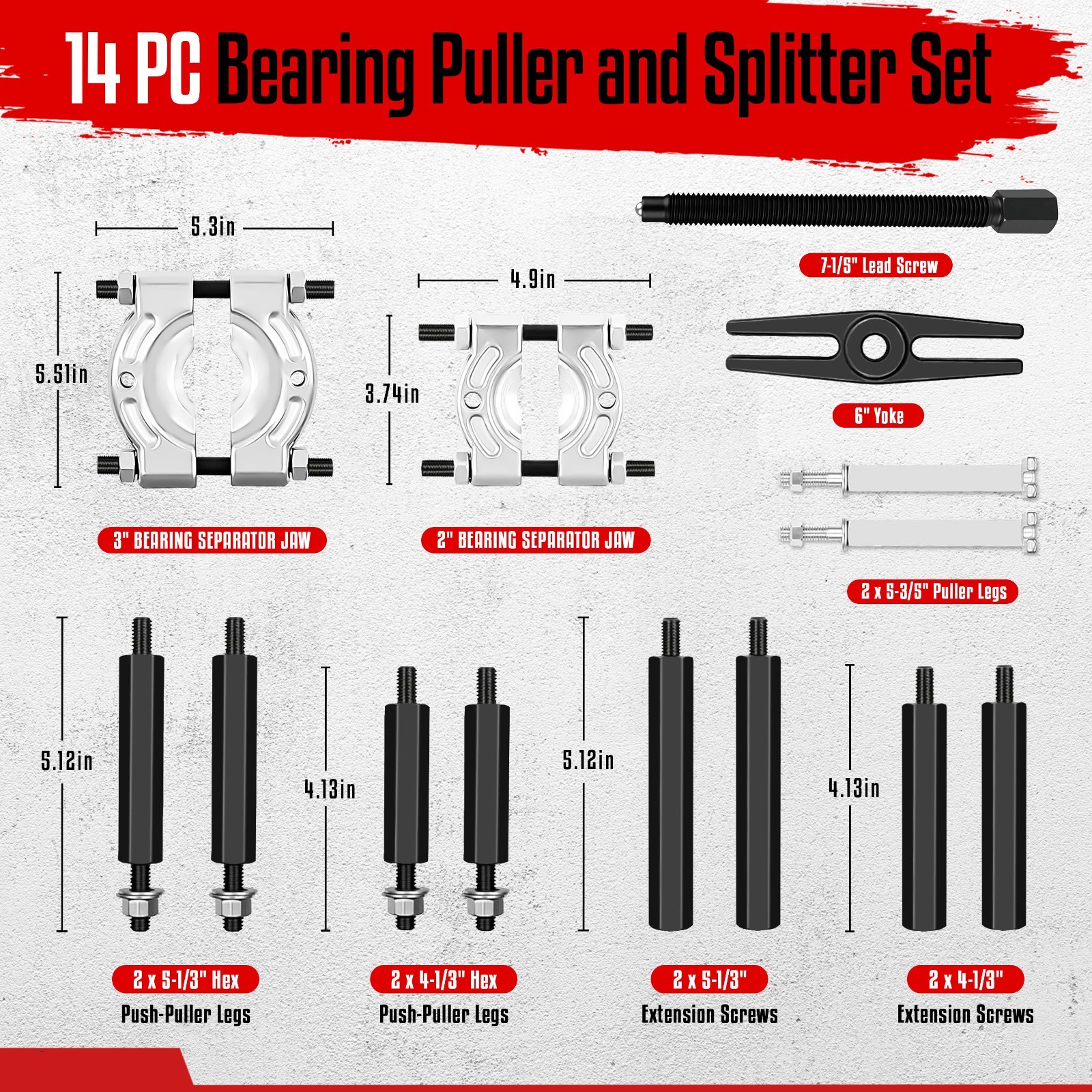 Bearing Puller and Splitter Set, 14-Piece Heavy Duty Pinion Wheel Removal Hub