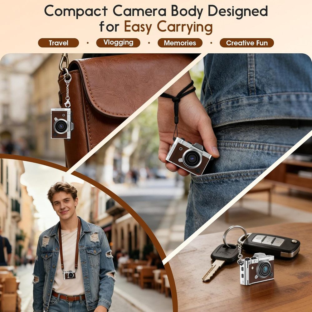 Tiny Digital Camera, Vintage Mini Keychain Camera for Teens & Beginners, Premium