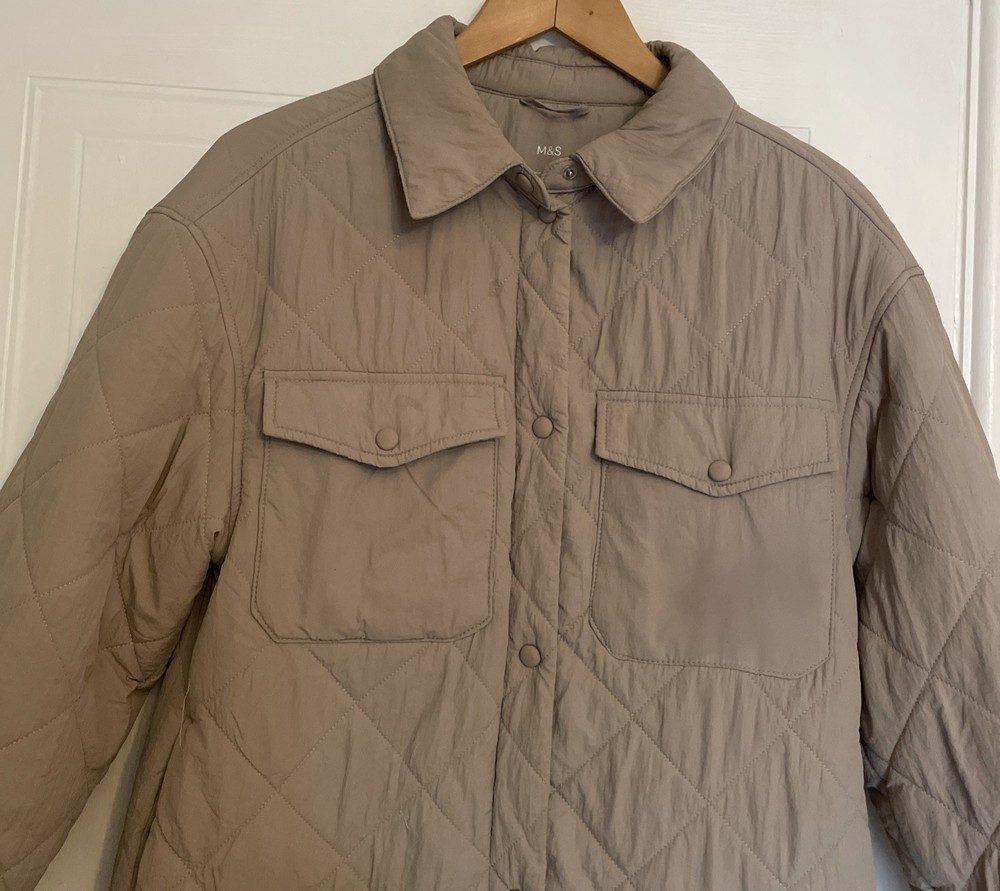 M&S Fawn Textured Quilted Collared Shacket Jacket Size 8