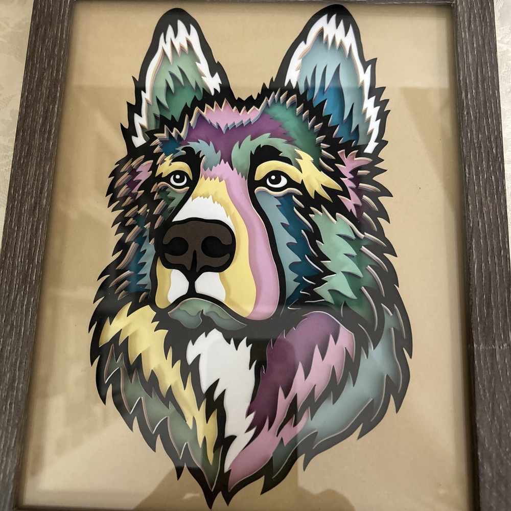 German Shepherd 3D Shadow Box Handmade Multicolored Spectacular Piece