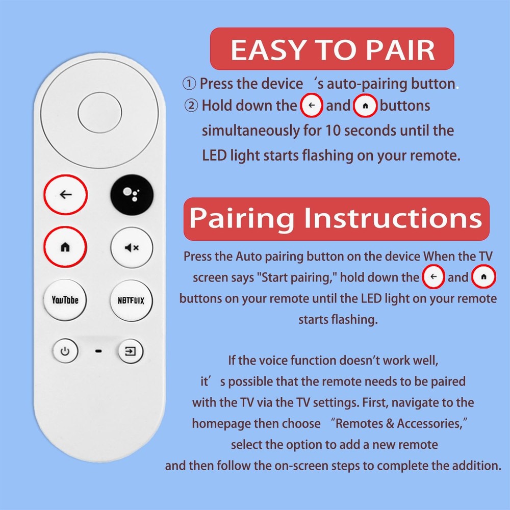 G9N9N New Replacement Voice Remote Control Compatible with Google White