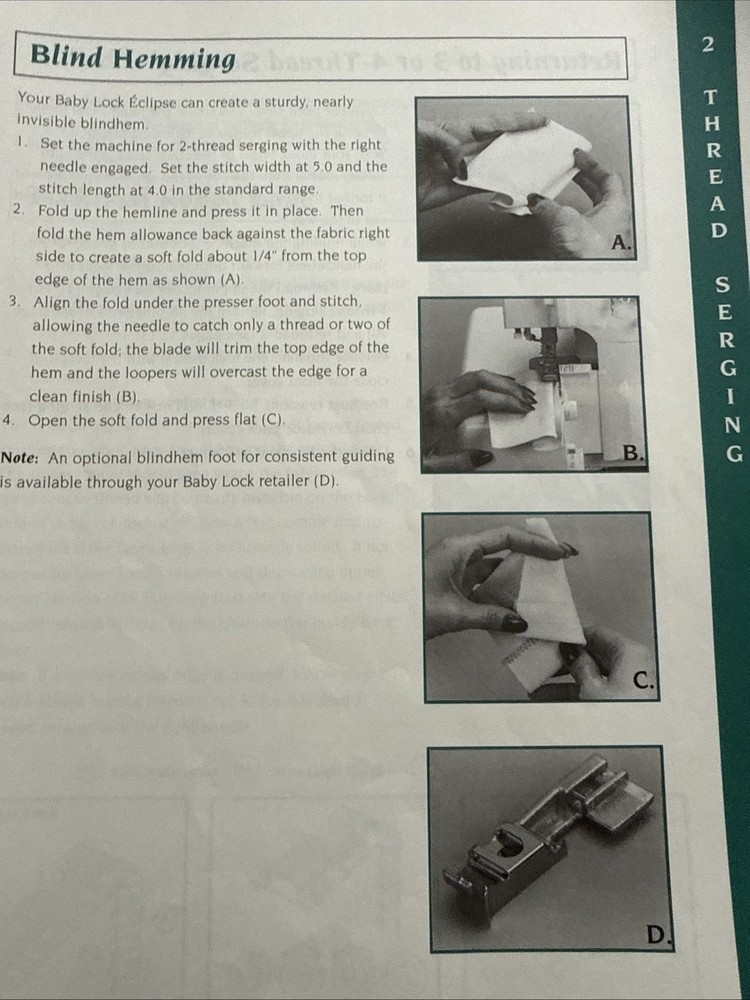 Vtg Baby Lock Eclipse BLEIDX Instruction Manual