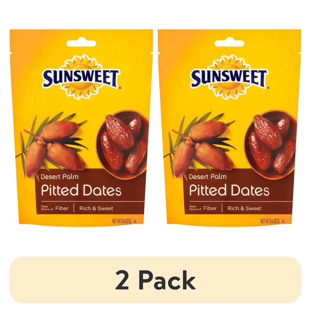 (2 pack) Sunsweet, Desert Palm Pitted, Dates, 8 oz Pouch
