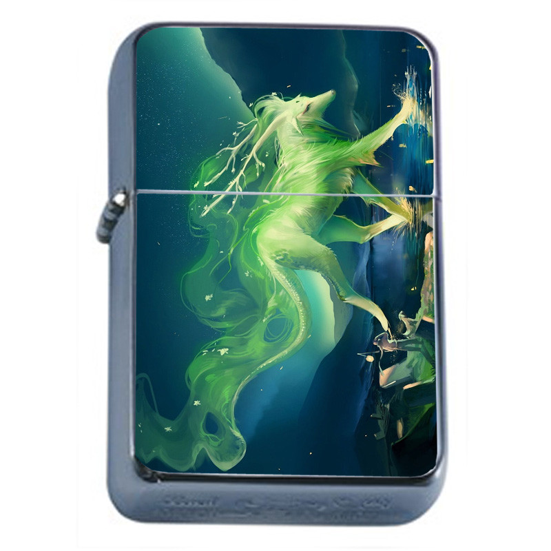 Mythical Creatures D8 Flip Top Oil Lighter Wind Resistant