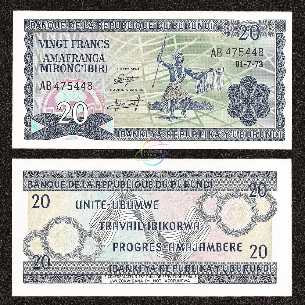 BURUNDI 20 Francs 1973 P-21b UNC Uncirculated